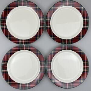 Pottery Barn Stewart Plaid Dinner Plates Set 4 Tartan Christmas Table Holiday